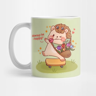 Hedgehog Brings Tulips Skateboarding in the Meadow Mug